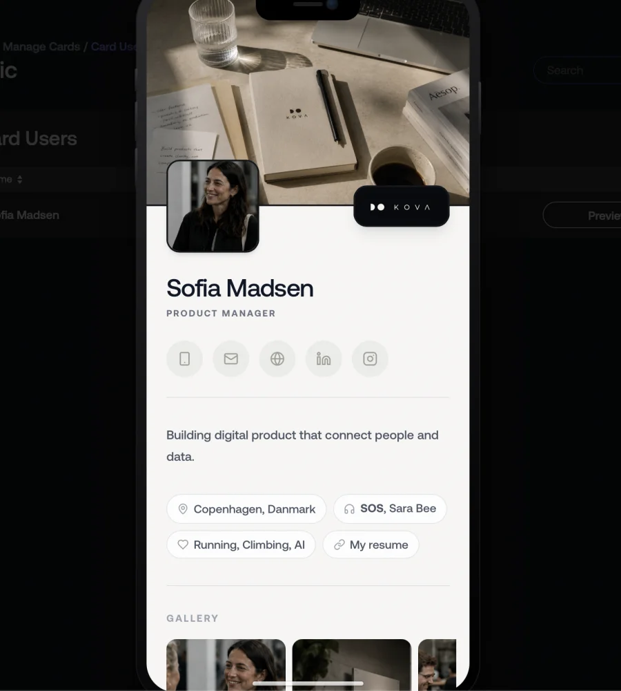 Veey digital business card previewed in the team dashboard